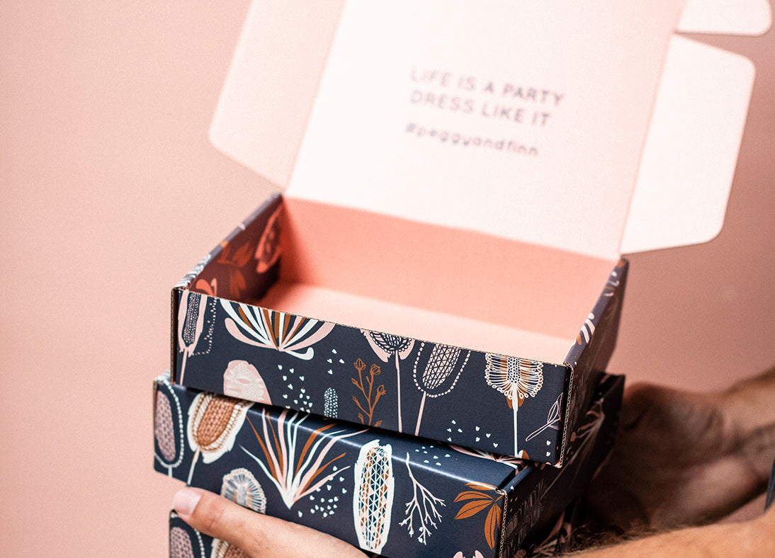 Recycled Cardboard Gift Box in Coastal Flora Print designed and made in Australia