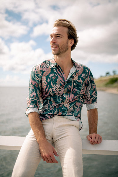 Long Sleeve Shirt - Teal Blooms