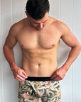 Eco-friendly boxer briefs adorned with native Australian Banksia, Waratah, and other floral designs