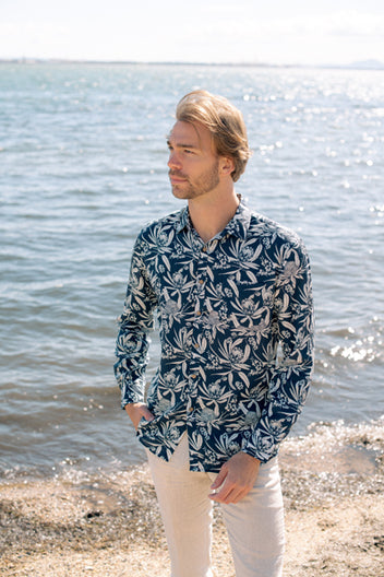 Men's Shirt Short Sleeve Burgundy Blooms - Peggy & Finn